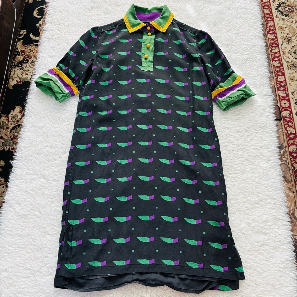 Marc Jacobs Green Black and Purple Silk Polo Dress size 0 Small
